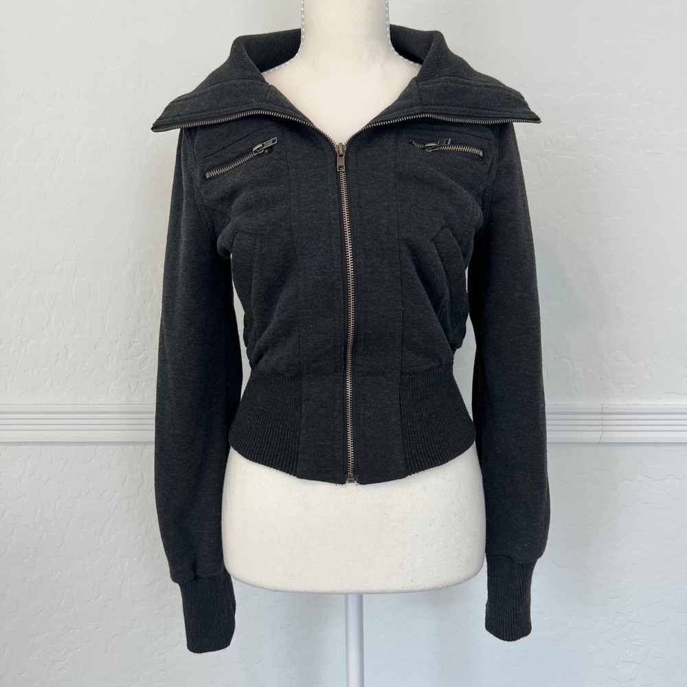 vintage forever 21 fitted grey collared cargo jacket